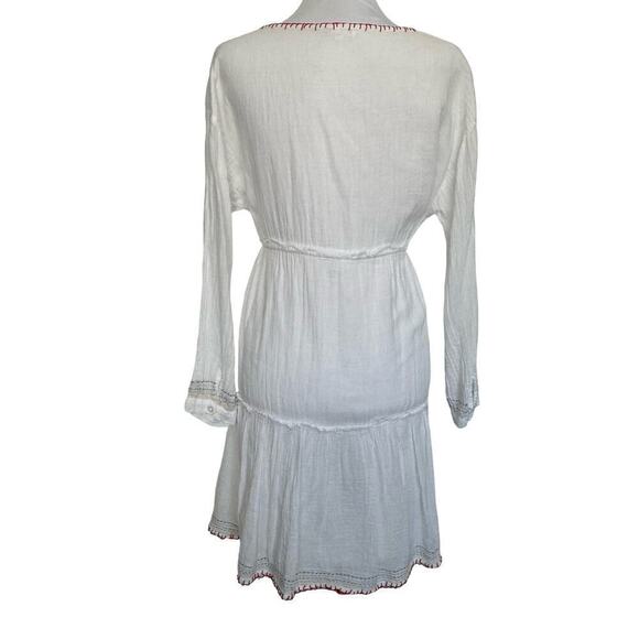 Sundry White Dress Draw String Waist Rainbow Threaded Long Sleeve Size 2 Medium - Picture 2 of 13